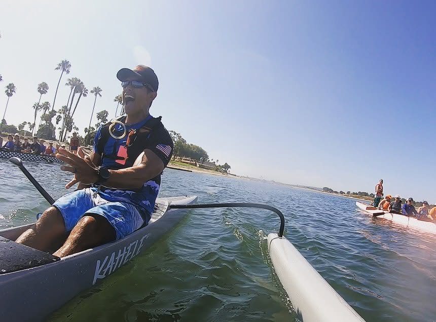 Coaching from an outrigger canoe